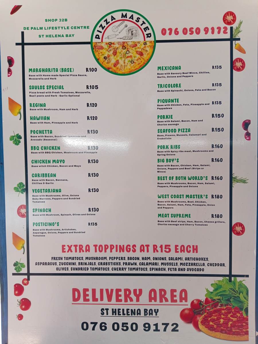 Pizza Master printed menu poster